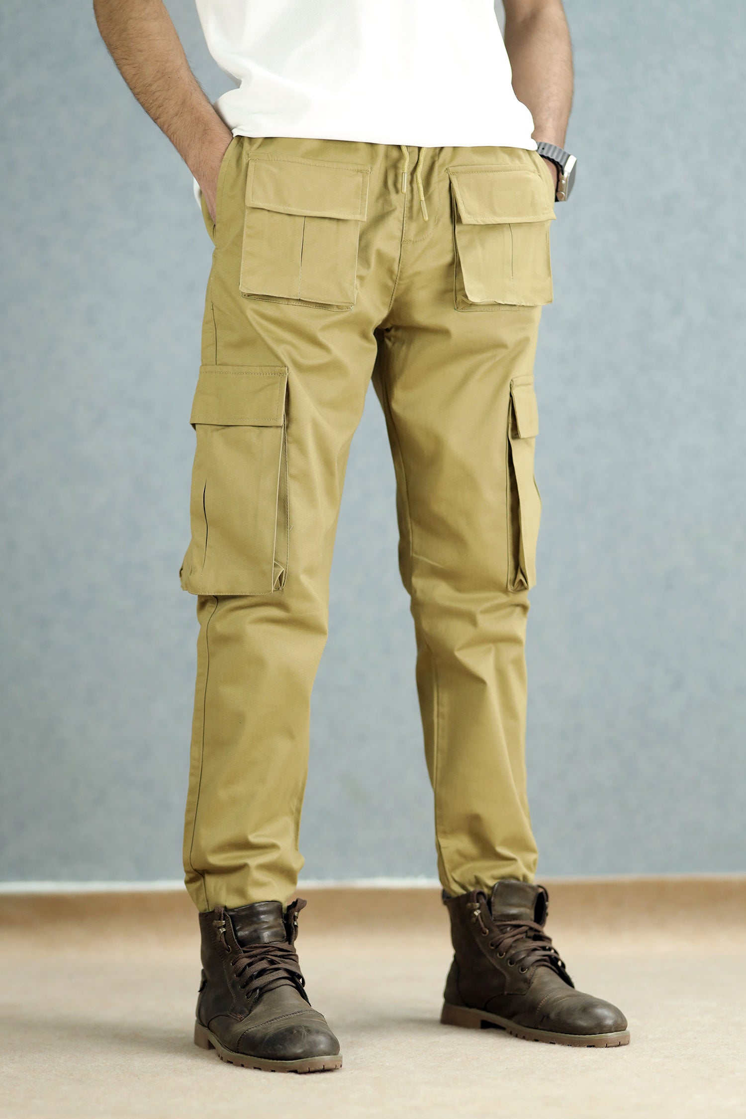 Turbo Front Pocket Style Imp Cotton Cargo Trouser In Light Olive