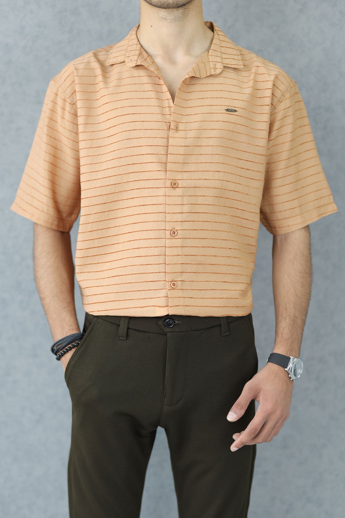 Turbo Snitch Striped Casual Shirt In Light Orange