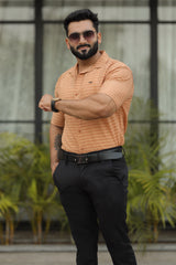 Turbo Snitch Striped Casual Shirt In Light Orange