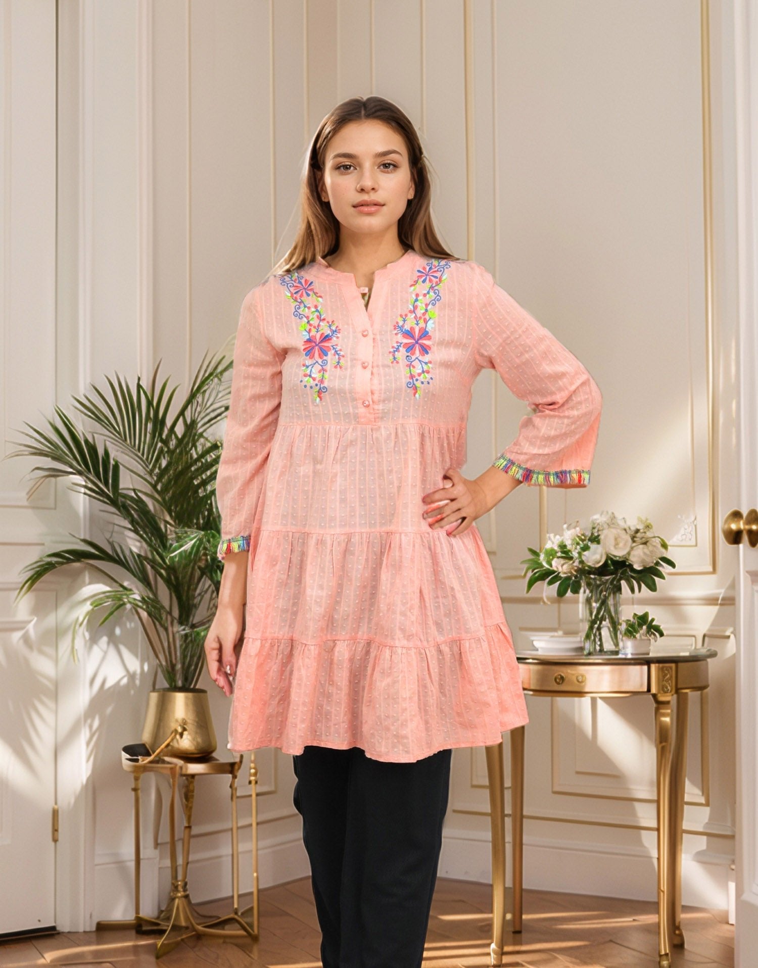 Embroidered Design Frock Style Turkish Imported Top