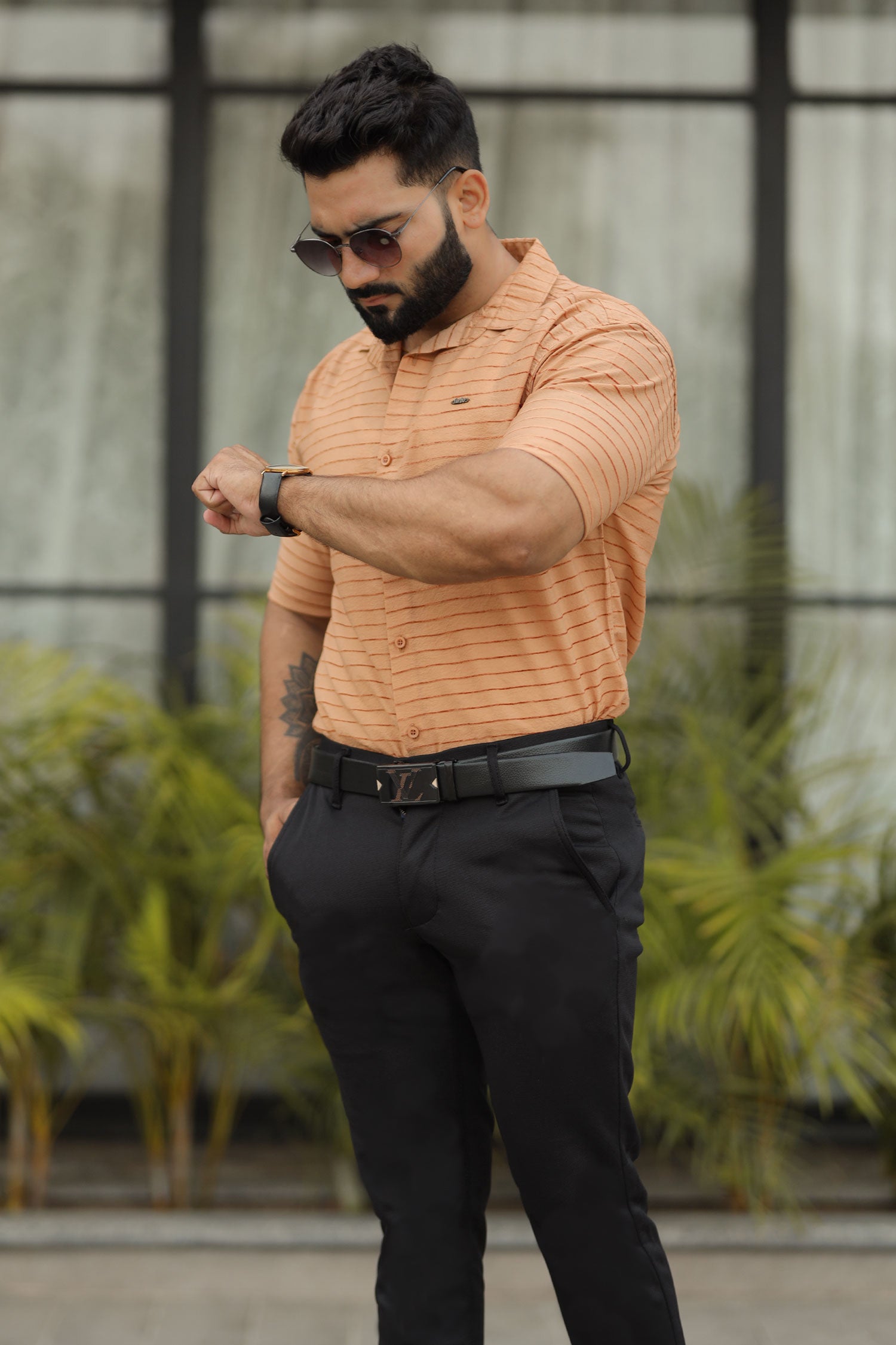 Turbo Snitch Striped Casual Shirt In Light Orange