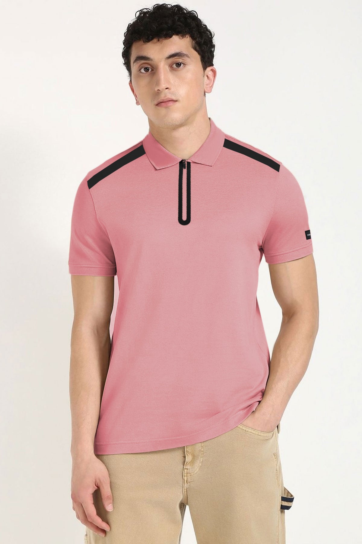 Hackt Lndn AMR Performance Zip-Placket Men's Polo Shirt In Light Pink
