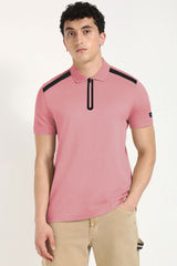 Hackt Lndn AMR Performance Zip-Placket Men's Polo Shirt In Light Pink