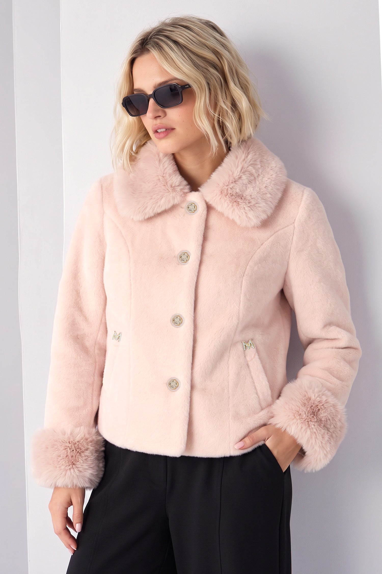 Women Wool-Cashmere Collar Imported Fur Jacket