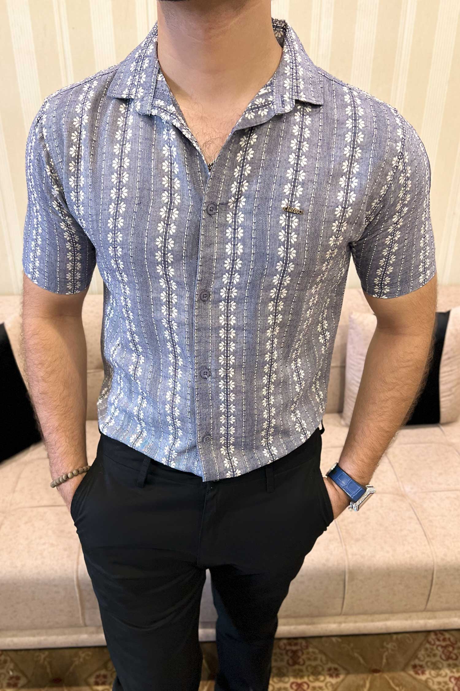 Turbo Cubin Textured Striped Casual Shirt