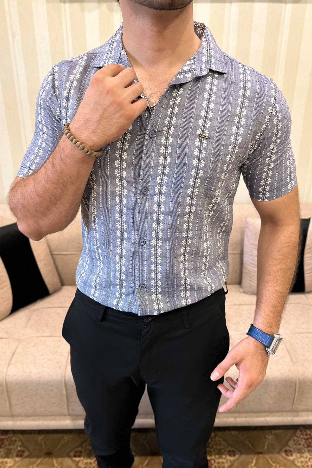 Turbo Cubin Textured Striped Casual Shirt
