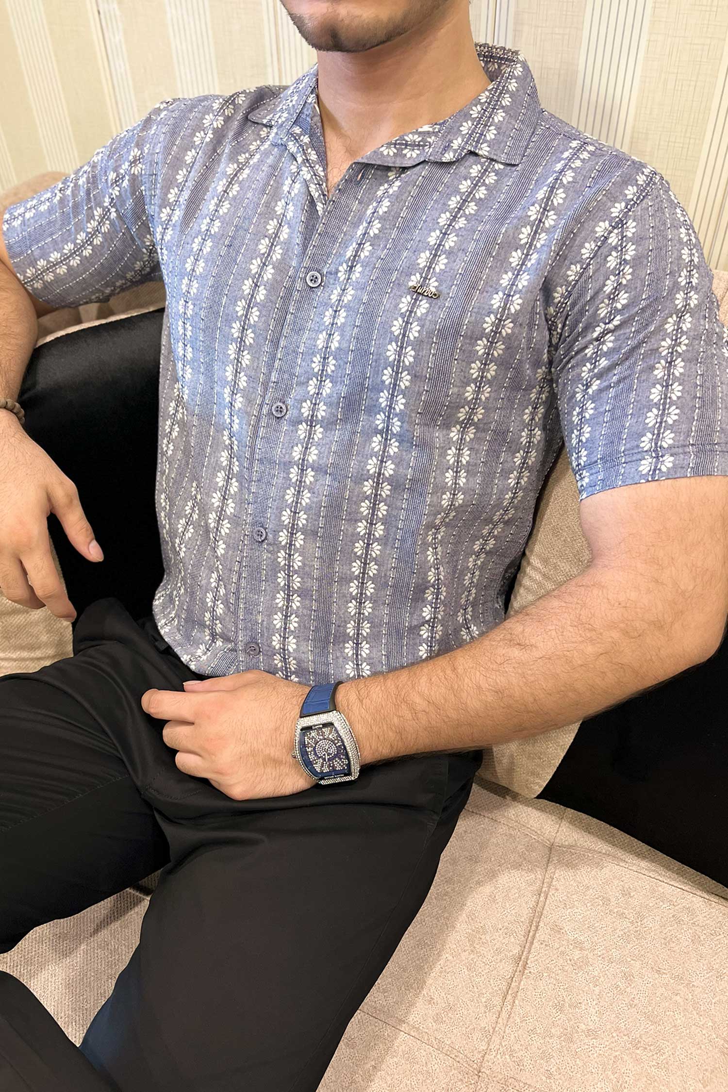 Turbo Cubin Textured Striped Casual Shirt