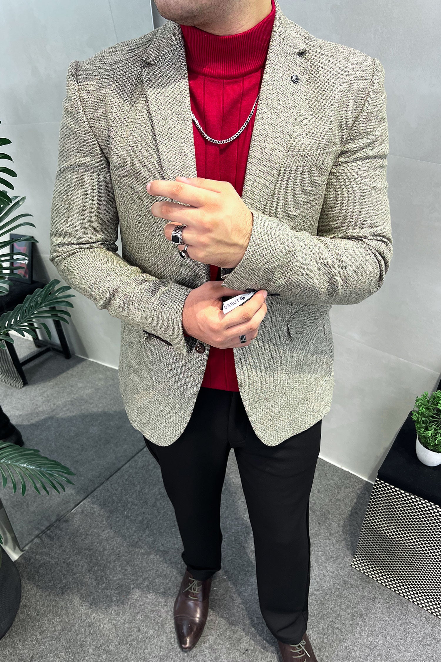 Turbo Sophisticated Matte Texture Imported Men Blazer In Light Sage