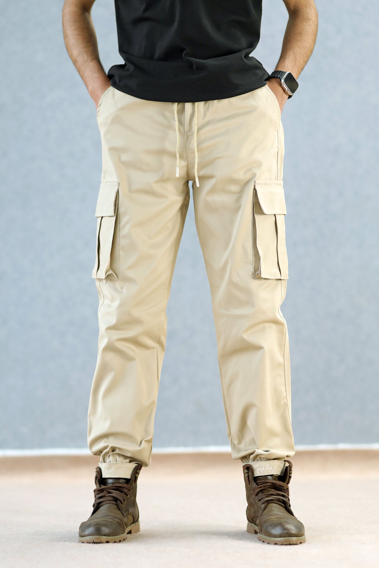 Turbo Vintage Grip Signature Imp Cotton Cargo Trouser In Light Skin