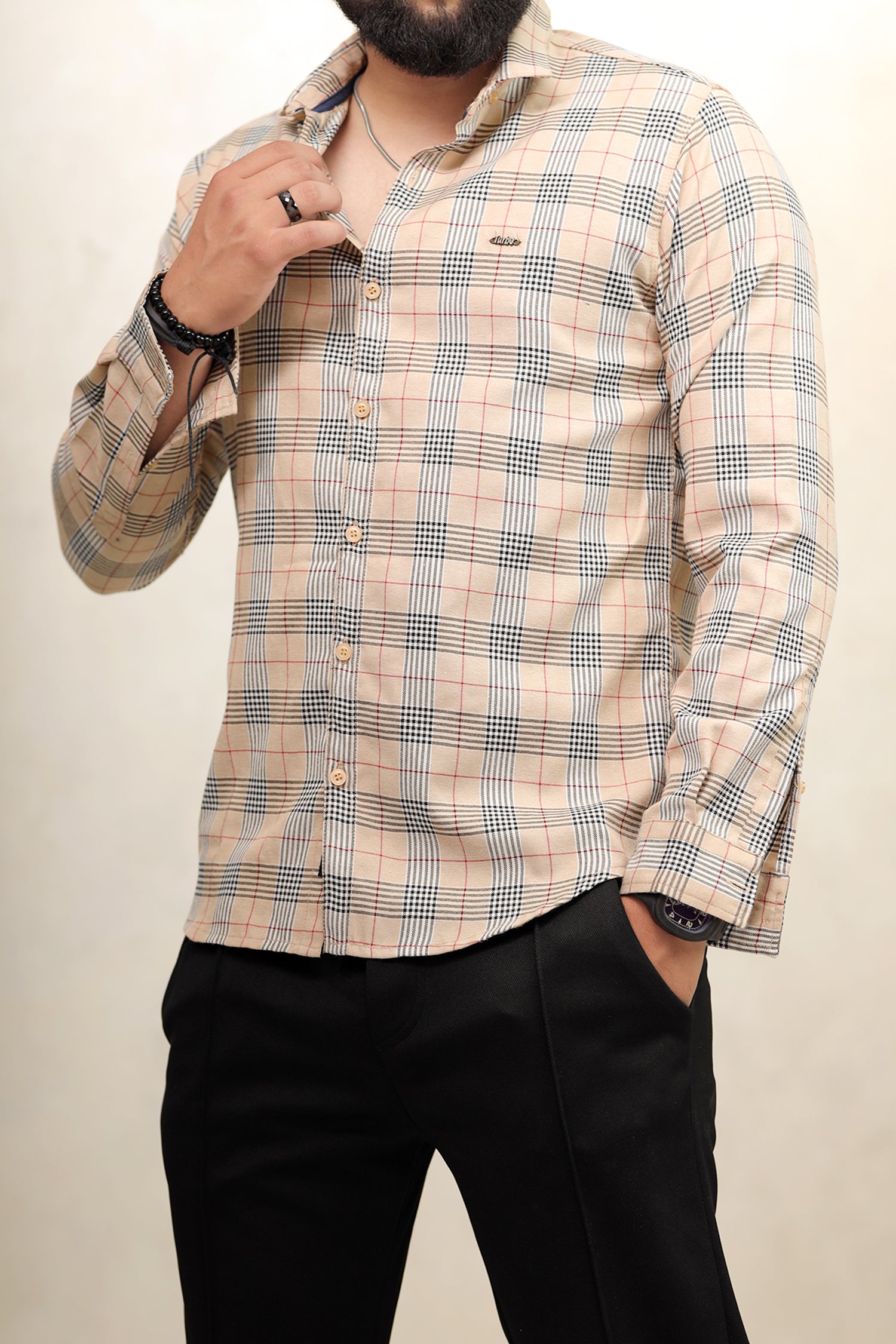 Turbo Plaid Pattern Creation Long Sleeve Cotton Casual Shirt