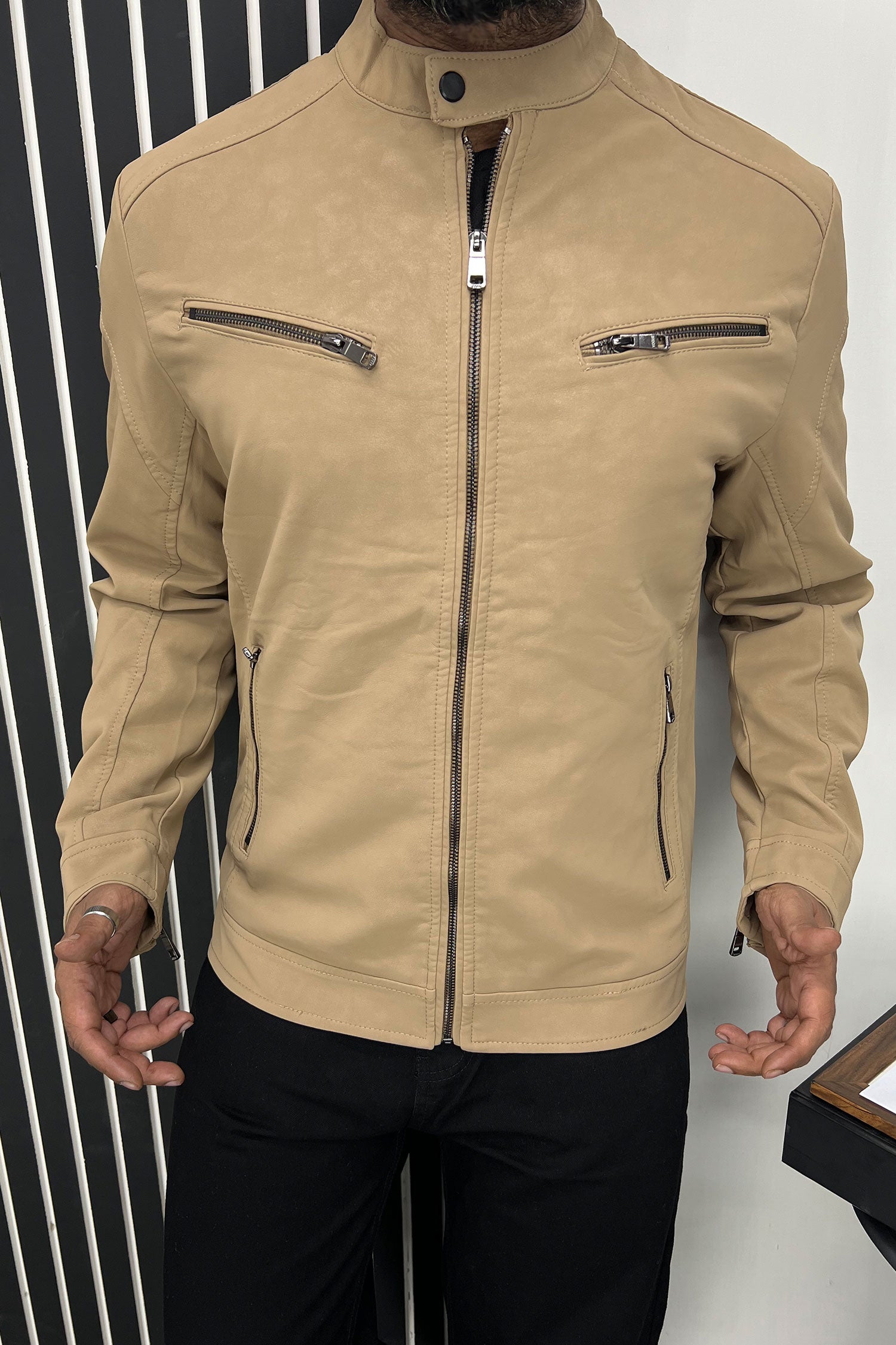 Self Shaded Men's Imported Suede Leather Jacket