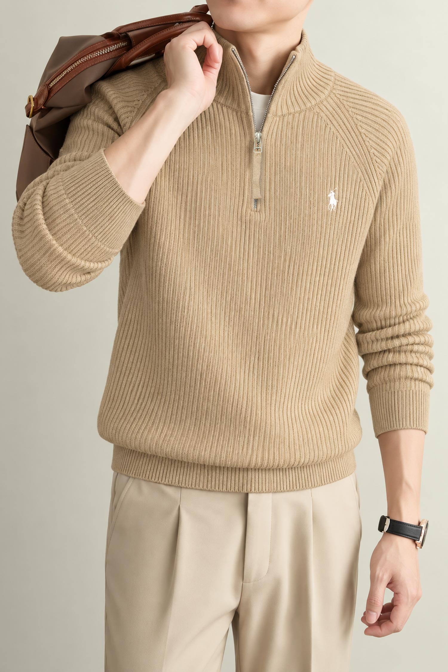 Polo Pony Winter Old Money Pullover Imported Men's Jumper Sweater In Light Skin