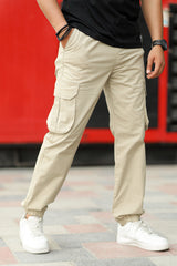 Turbo DrawString Pockets Cotton Loose Bottom Trouser In Light Skin