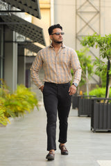 Turbo Tattersall Checkered Long Sleeve Cotton Casual Shirt In Light Skin