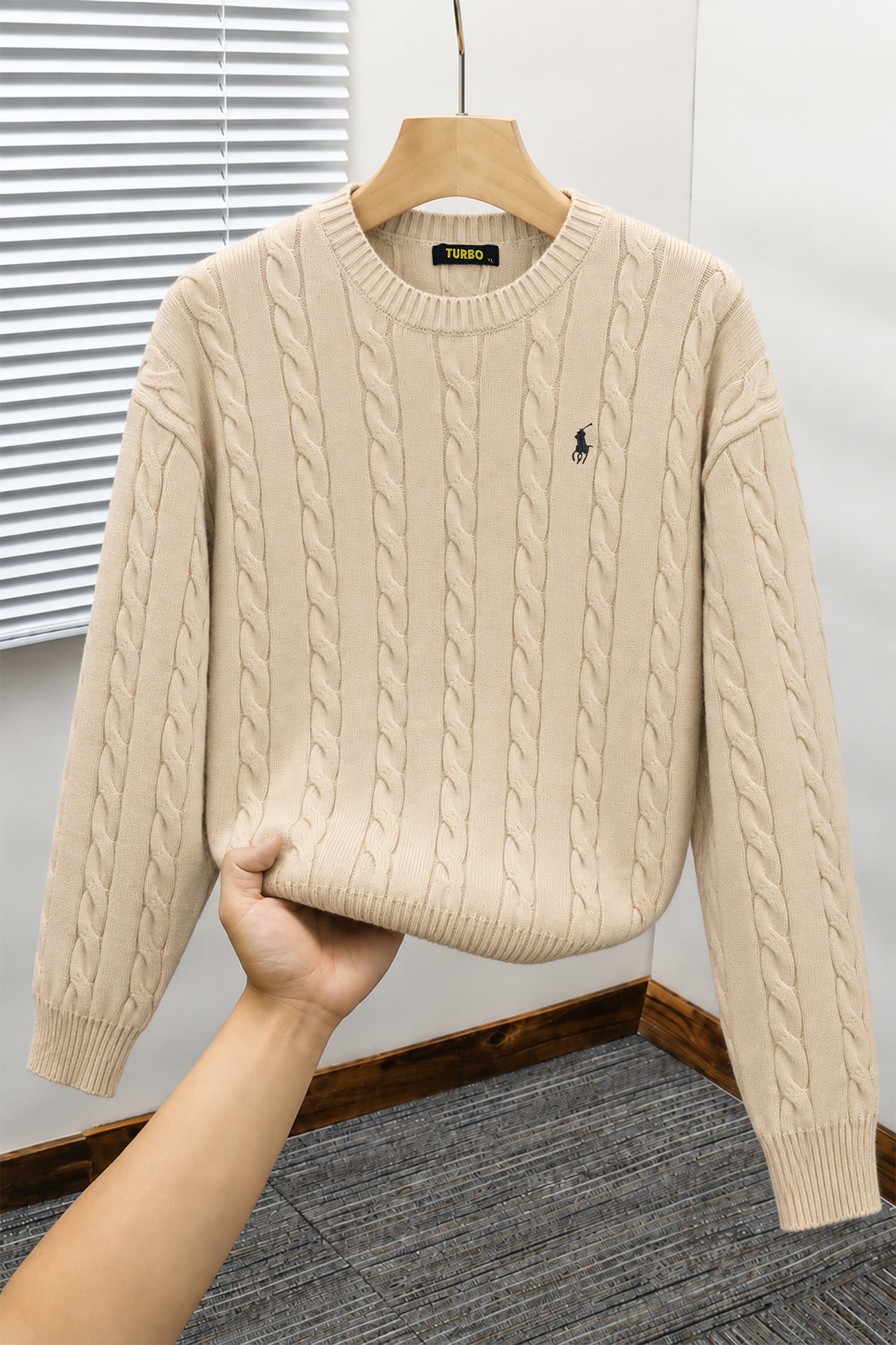 Turbo x Polo Braided Old Money Pattern Imported Men's Sweater In Light Skin