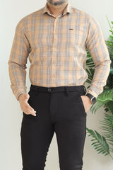 Turbo Tattersall Checkered Long Sleeve Cotton Casual Shirt In Light Skin