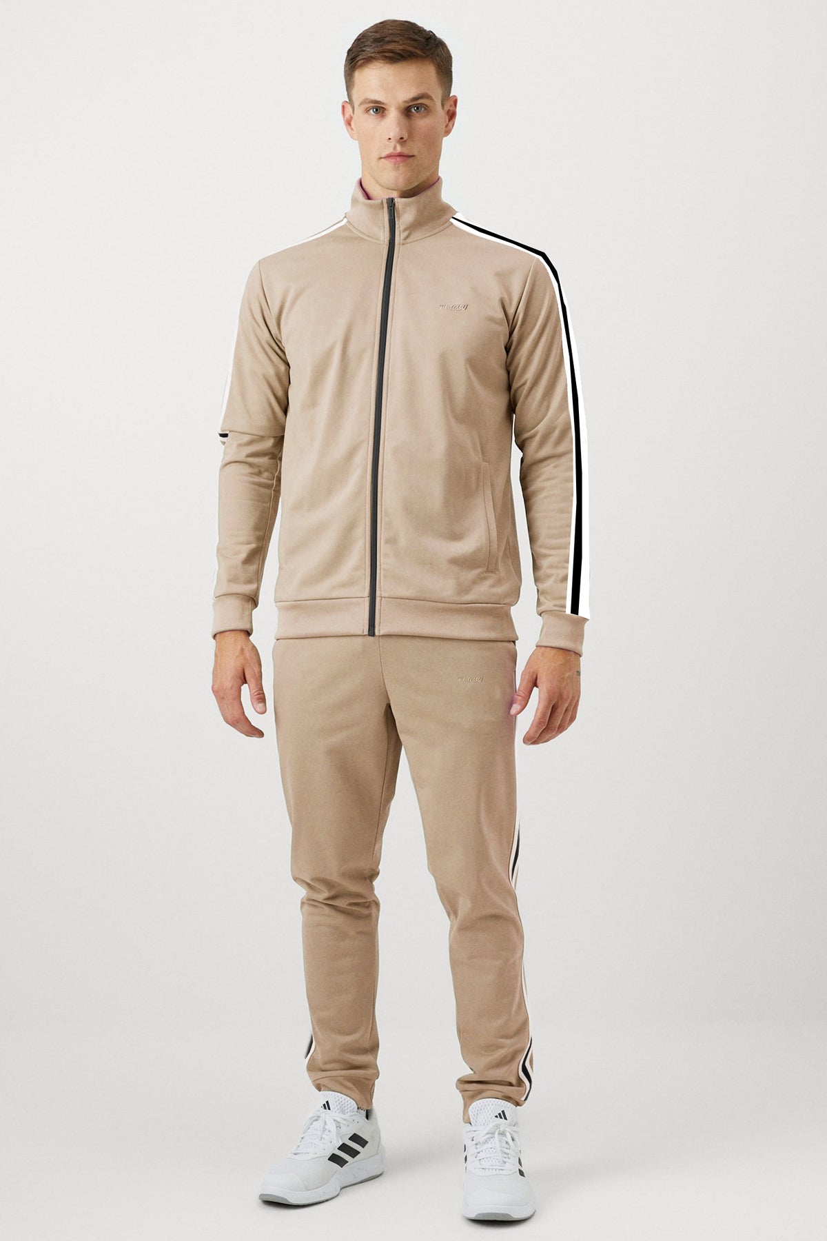 Turbo Strip Panel Men Zipper Tracksuit In Light Skin