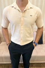 Turbo Knit Craft Crochet Casual Shirt In Light Skin