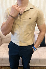 Turbo Creamline Striped Comfort Casual Shirt In Light Skin