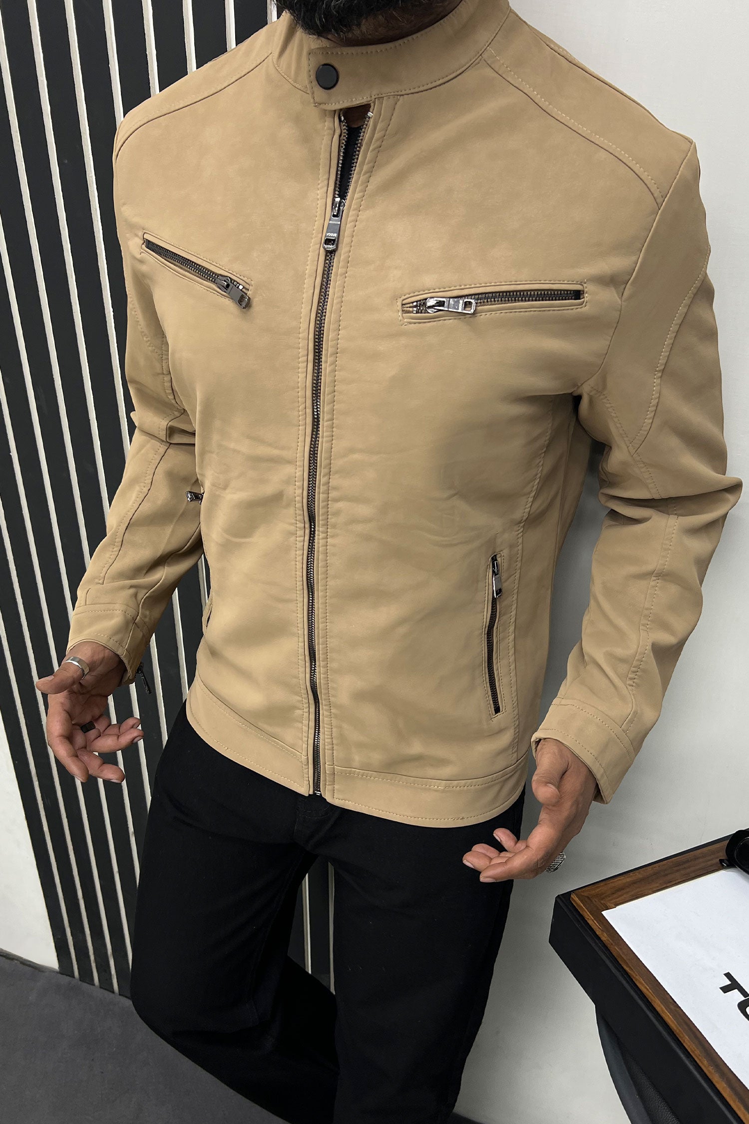 Self Shaded Men's Imported Suede Leather Jacket