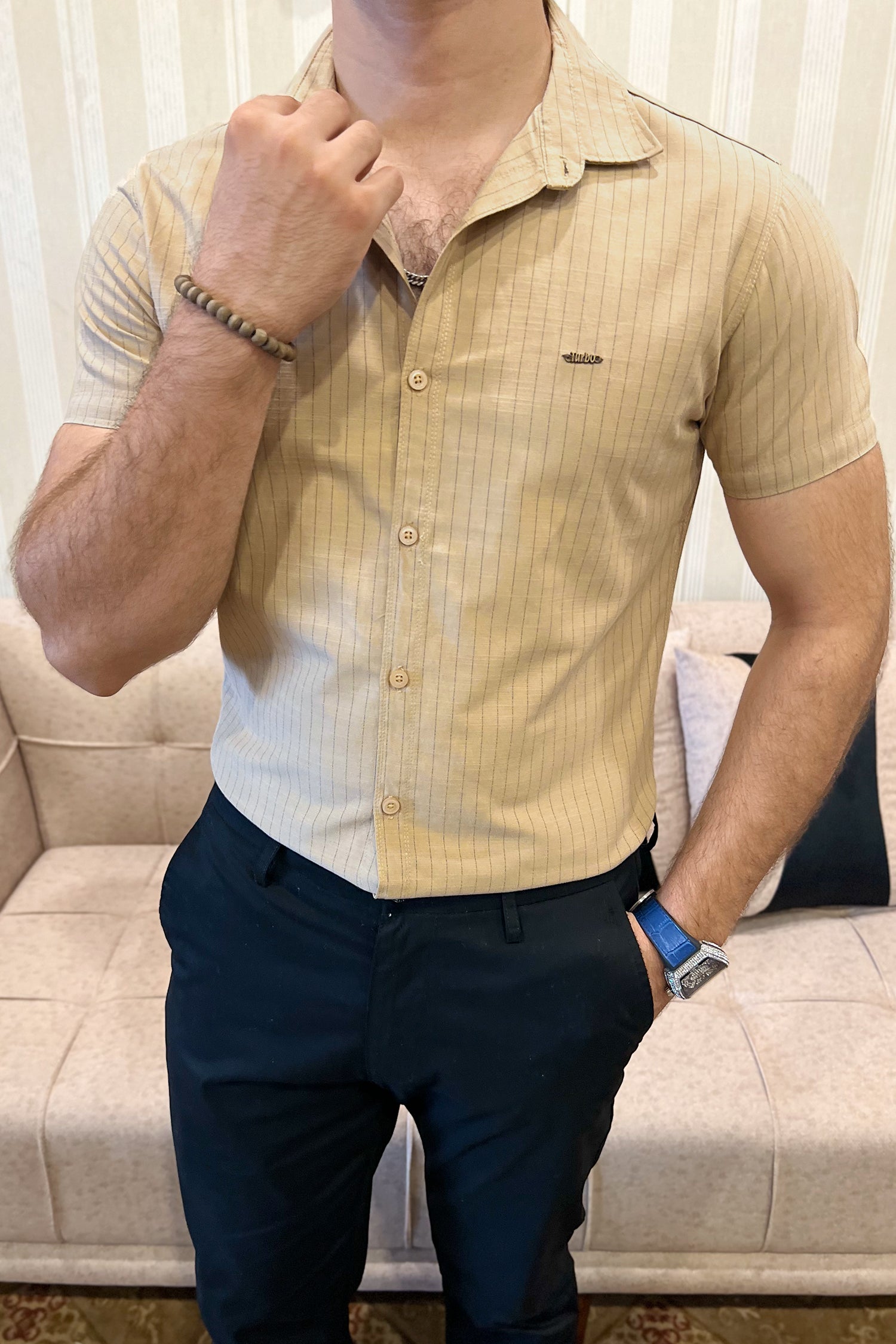 Turbo Creamline Striped Comfort Casual Shirt