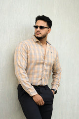 Turbo Tattersall Checkered Long Sleeve Cotton Casual Shirt In Light Skin