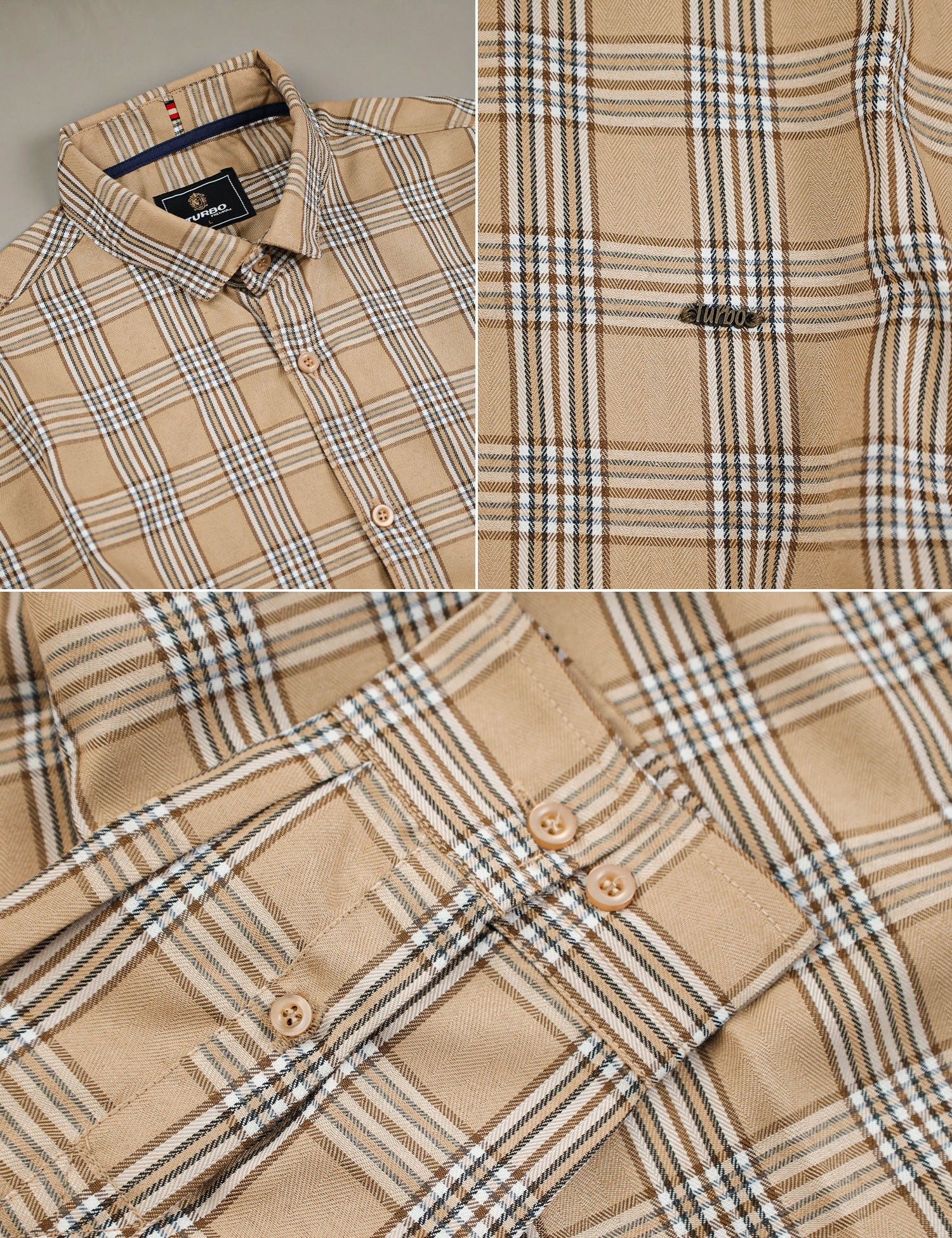 Turbo Tattersall Checkered Long Sleeve Cotton Casual Shirt In Light Skin