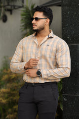 Turbo Tattersall Checkered Long Sleeve Cotton Casual Shirt In Light Skin
