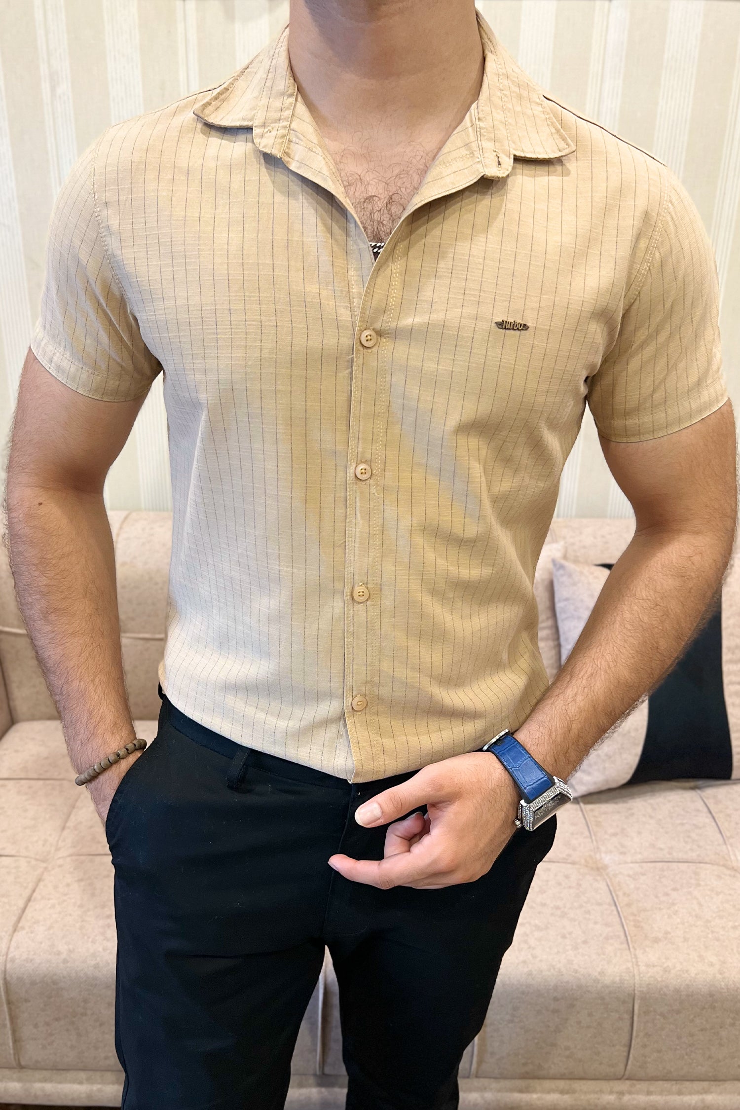 Turbo Creamline Striped Comfort Casual Shirt