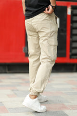 Turbo DrawString Pockets Cotton Loose Bottom Trouser In Light Skin