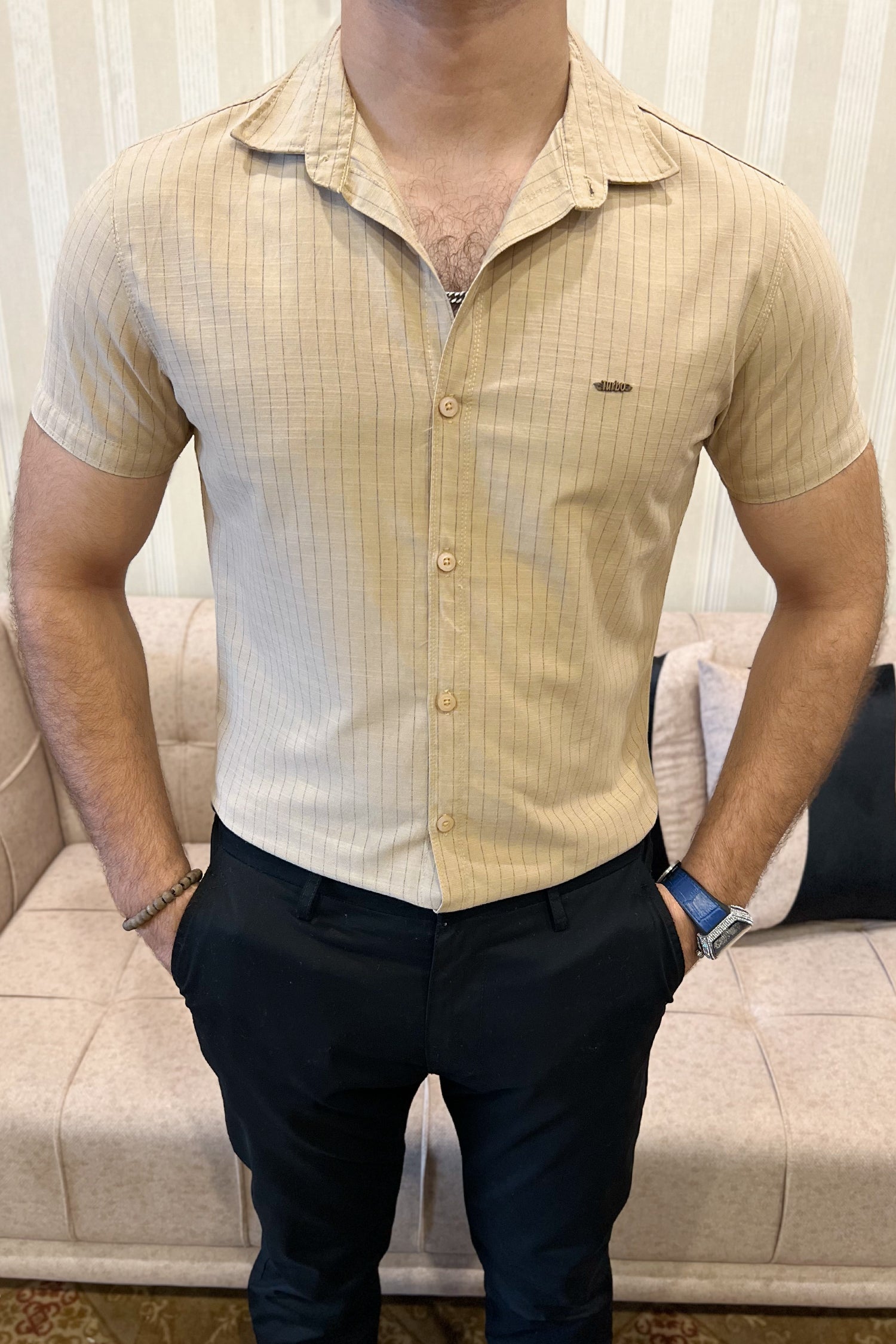 Turbo Creamline Striped Comfort Casual Shirt