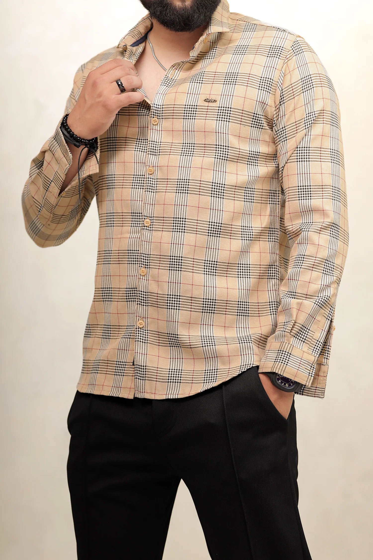 Turbo Plaid Pattern Creation Long Sleeve Cotton Casual Shirt