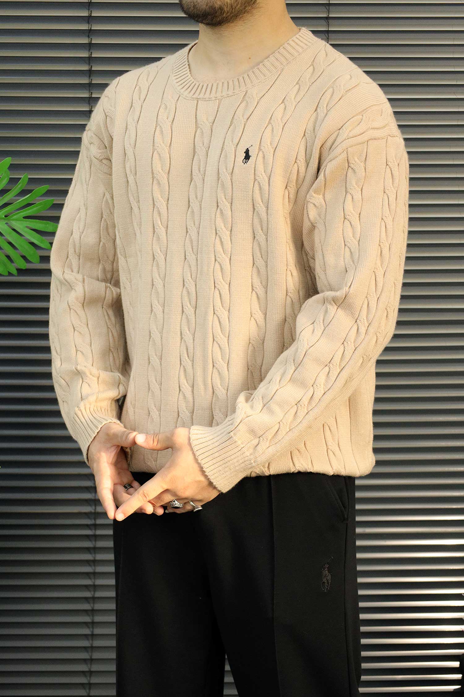 Turbo x Polo Braided Old Money Pattern Imported Men's Sweater In Light Skin