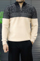 Organic Color-Block Quarter-Zip Imported Rabbit Wool Men's Sweater In Light Skin
