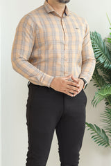 Turbo Tattersall Checkered Long Sleeve Cotton Casual Shirt In Light Skin