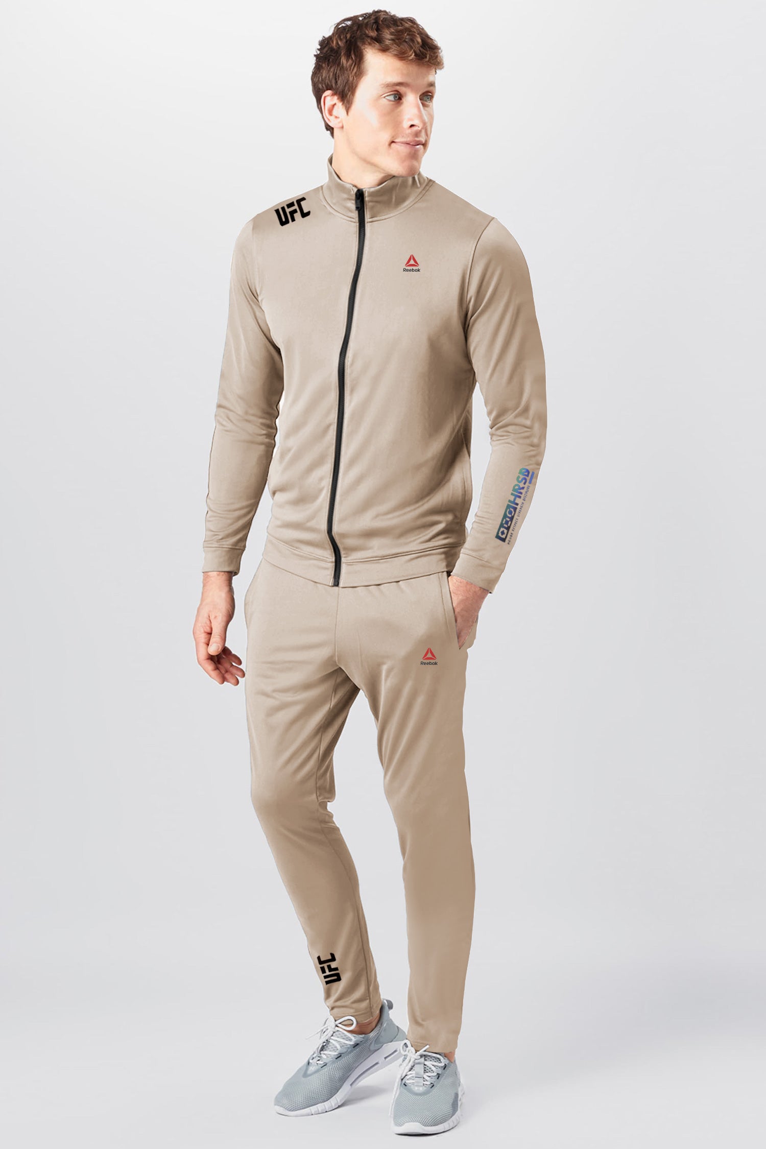 Reebk Ufc Mock Neck Fine Interlock Men Zipper Tracksuit