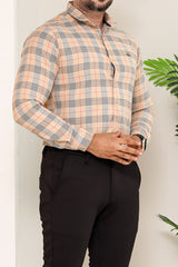 Turbo Plaid Pattern Creation Long Sleeve Cotton Casual Shirt In Light Skin