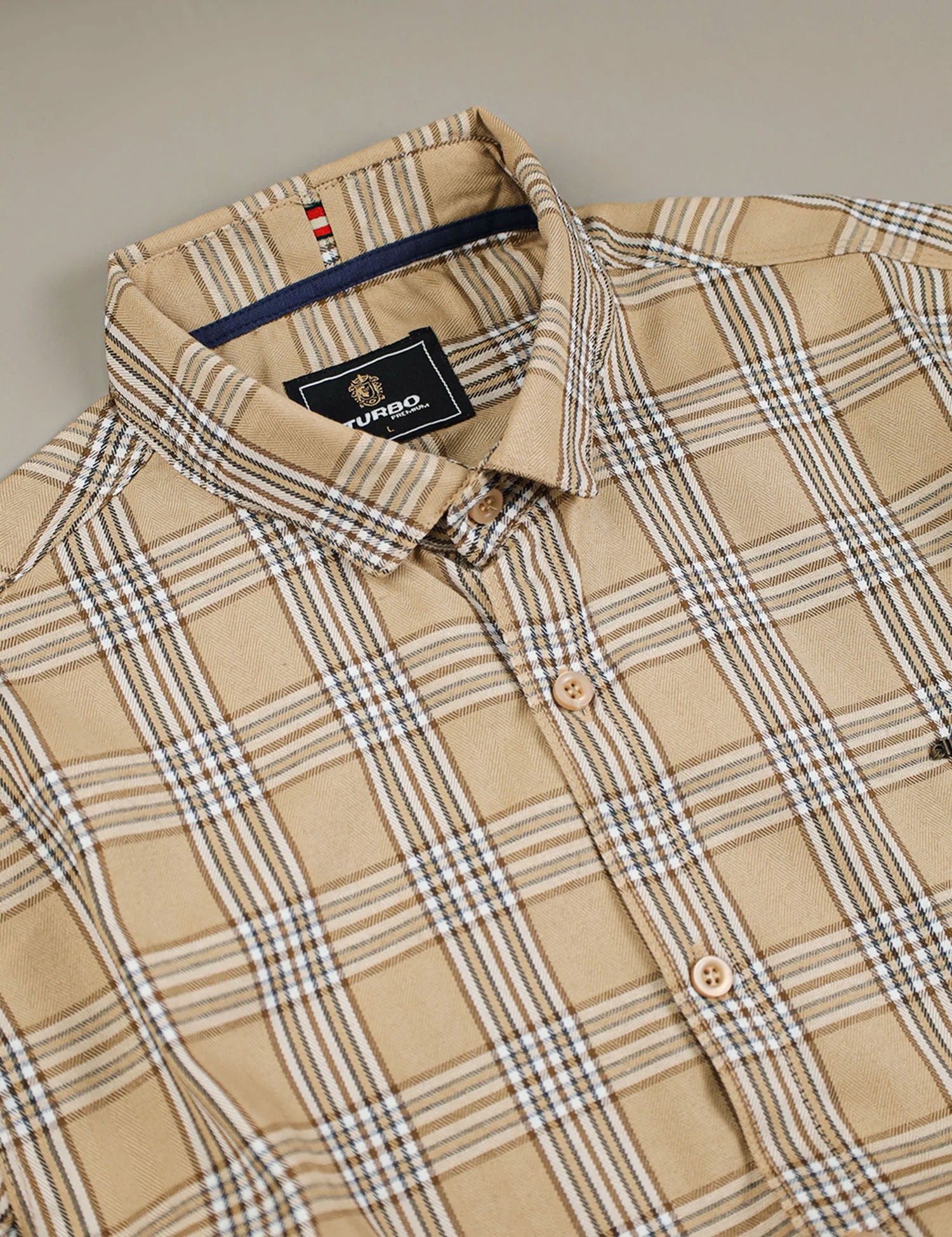 Turbo Tattersall Checkered Long Sleeve Cotton Casual Shirt In Light Skin
