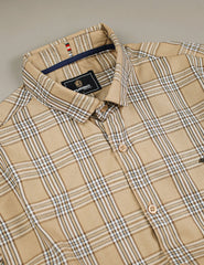 Turbo Tattersall Checkered Long Sleeve Cotton Casual Shirt In Light Skin