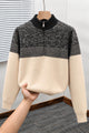 Organic Color-Block Quarter-Zip Imported Rabbit Wool Men's Sweater