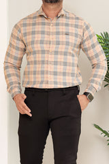 Turbo Plaid Pattern Creation Long Sleeve Cotton Casual Shirt In Light Skin