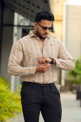 Turbo Tattersall Checkered Long Sleeve Cotton Casual Shirt In Light Skin