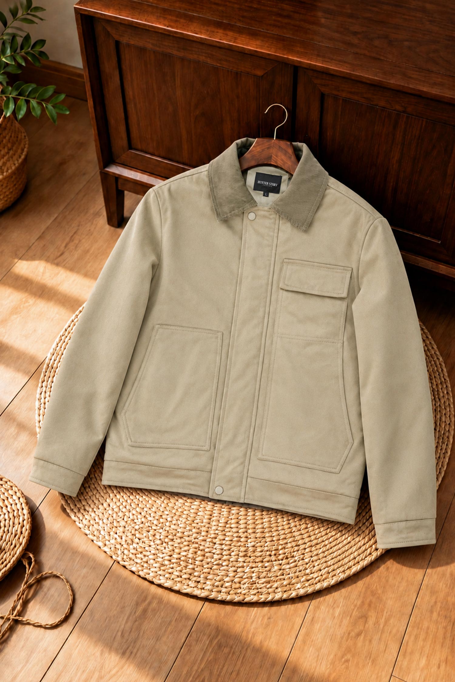 Turbo Quilted Corduroy Collar Imported Men's Suede Jacket In Light Skin