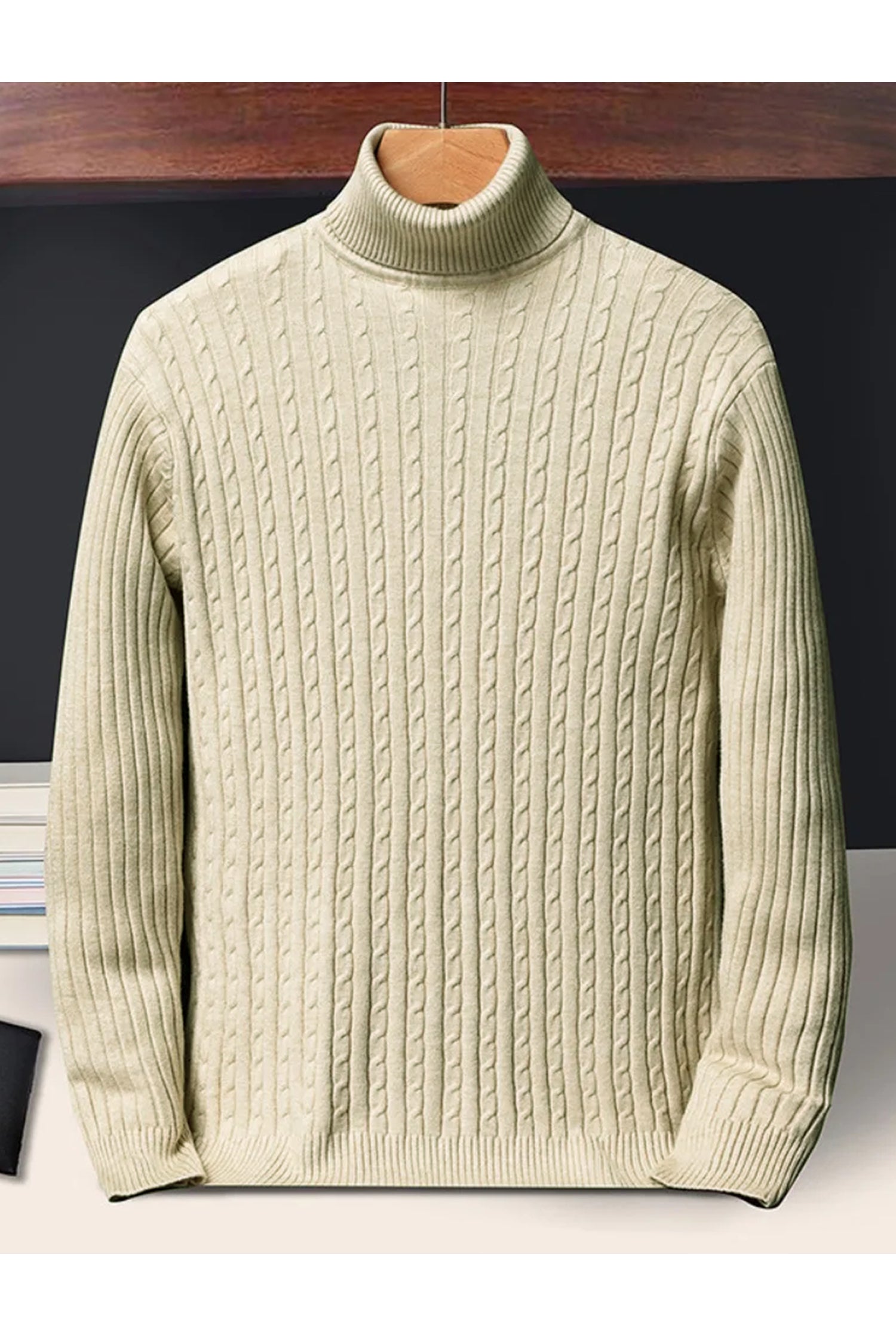 Textured Pattern Turtleneck Cashmere High Neck