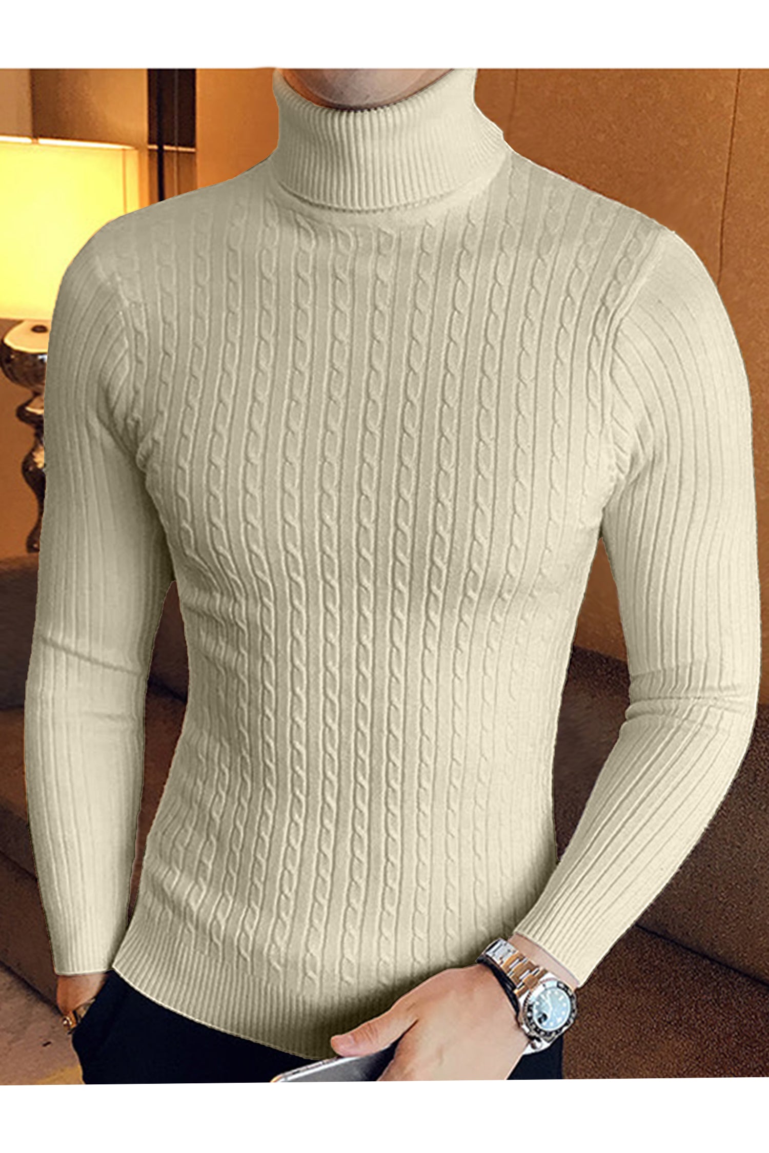 Textured Pattern Turtleneck Cashmere High Neck