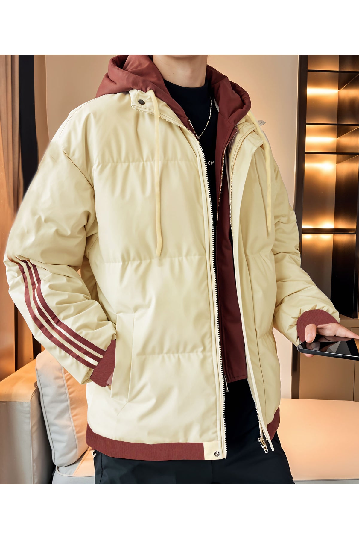 Panel Stripes Dual Zip Hooded Over-Sized Imported Puffer Jacket