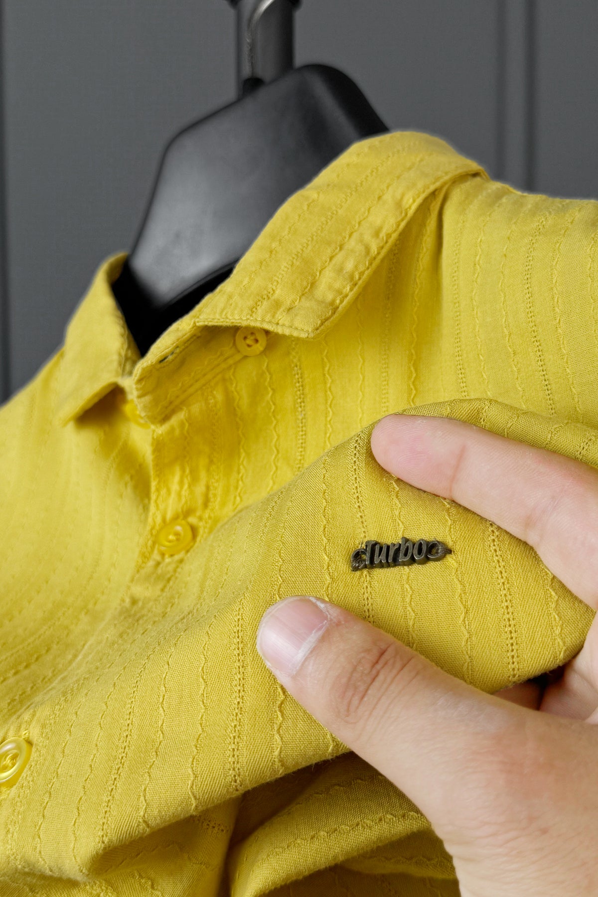 Turbo Billy Textured Knit Long Sleeve Cotton Casual Shirt In Yellow