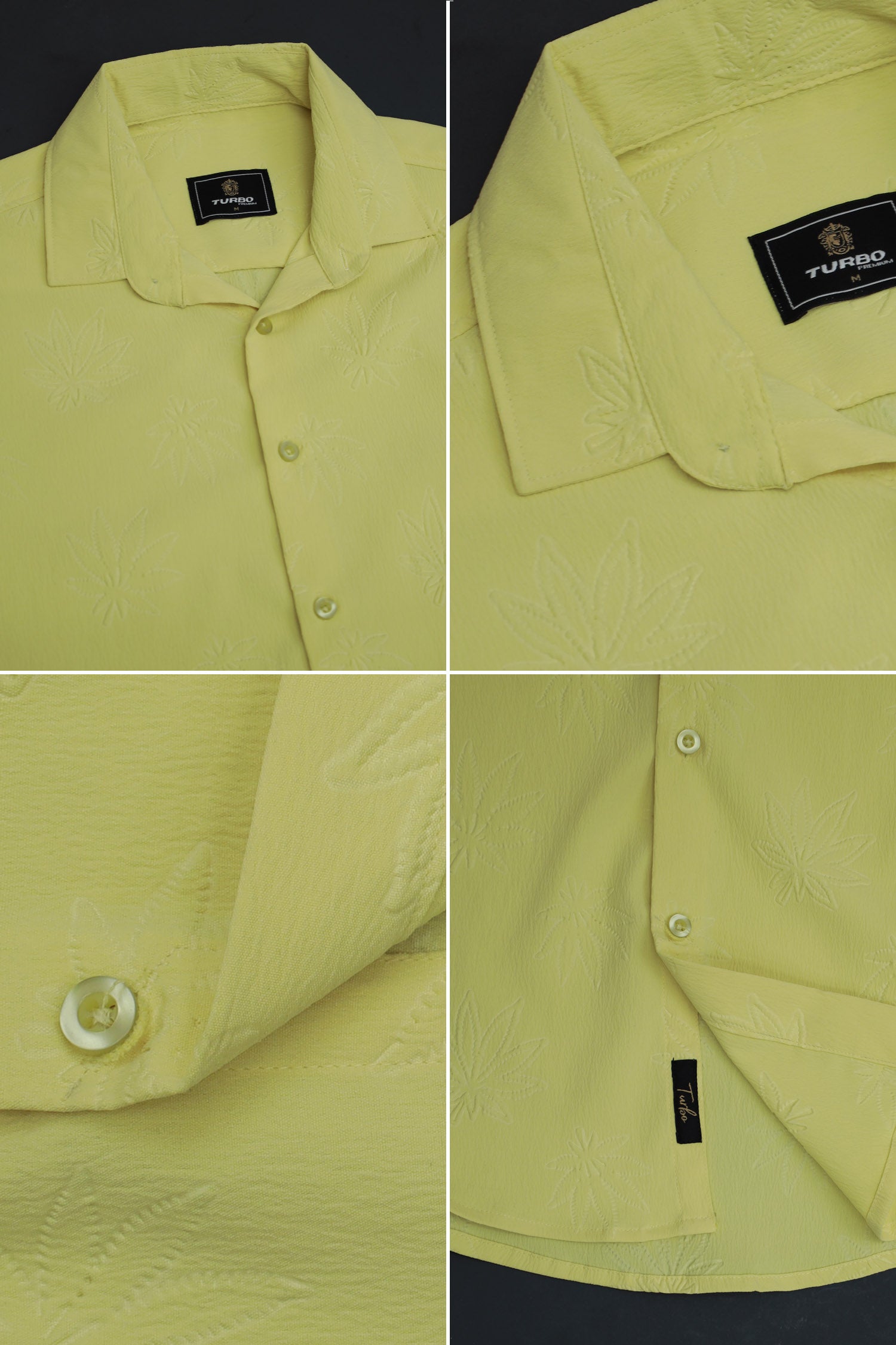 Embossed Leaf Floral All Over Casual Shirt In Light Yellow