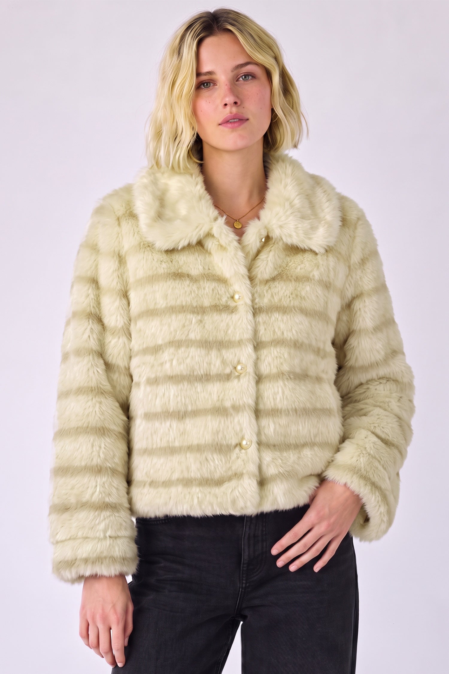 Women Mink Striped Imported Fur Jacket
