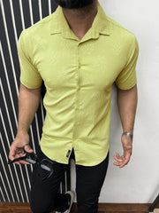 Embossed Leaf Floral All Over Casual Shirt In Light Yellow
